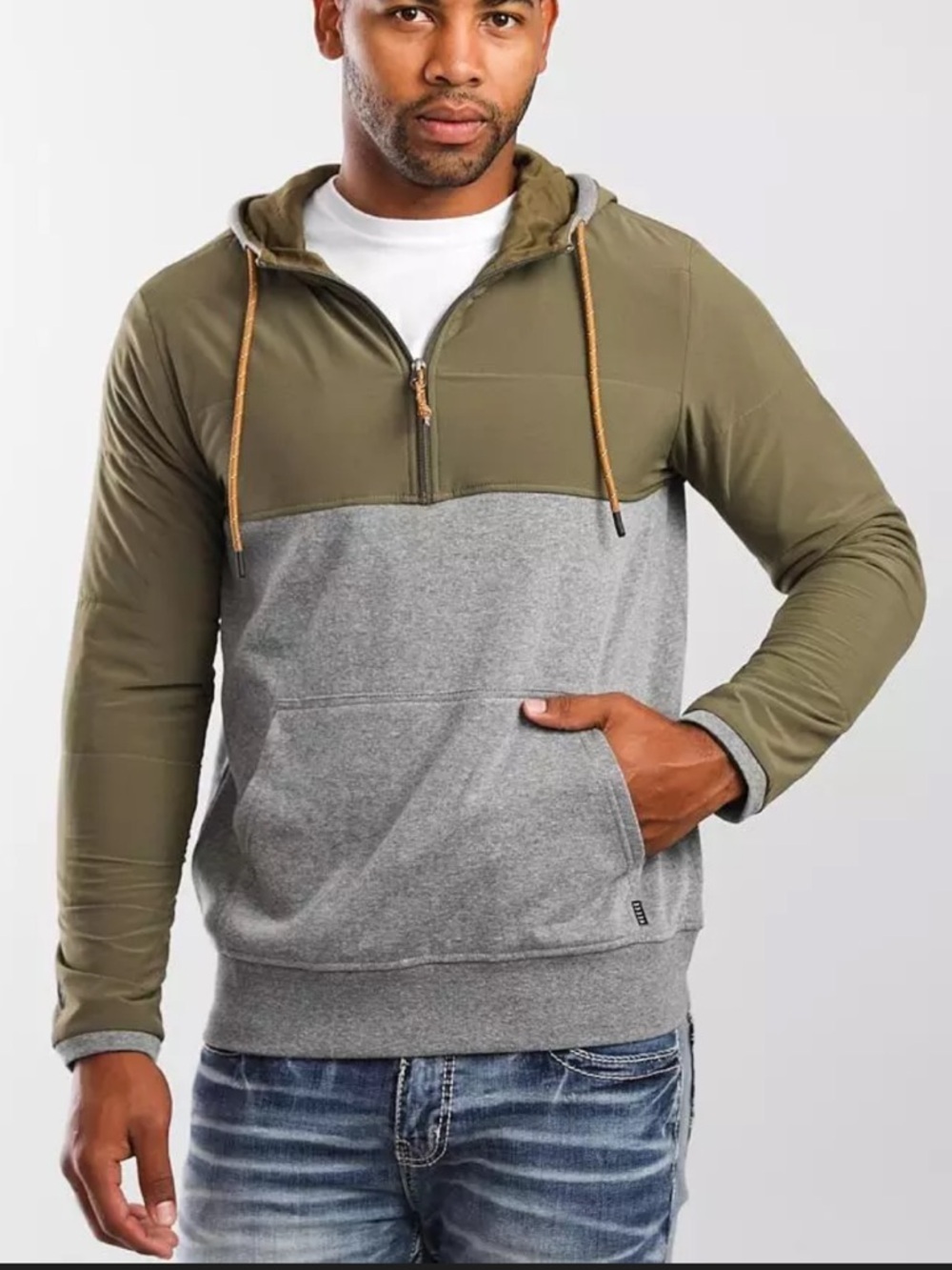 Veece Avery Quarter Zip Hoodie Two-Tone Hooded Lightweight Pullover Jacket